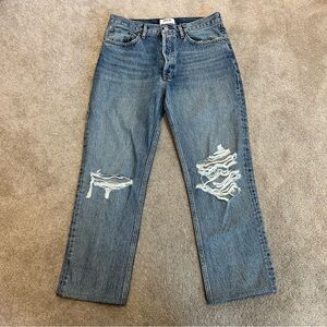 Agolde light wash distressed torn ripped denim jeans button fly Sz 28